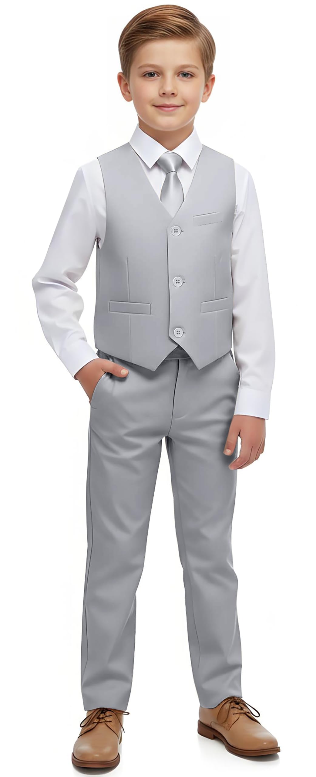 Boys 4 Pieces Suits Slim Fit Kids Vest Pants Sets Formal Dresswear for Boy