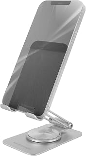 Mars Gaming MA-RSS, Foldable Smartphone Stand, 360° Dynamic Rotation + 180° Height & Angle Adjustment, Aluminium Mobile Phone Stand, Anti-slip, Silver Grey