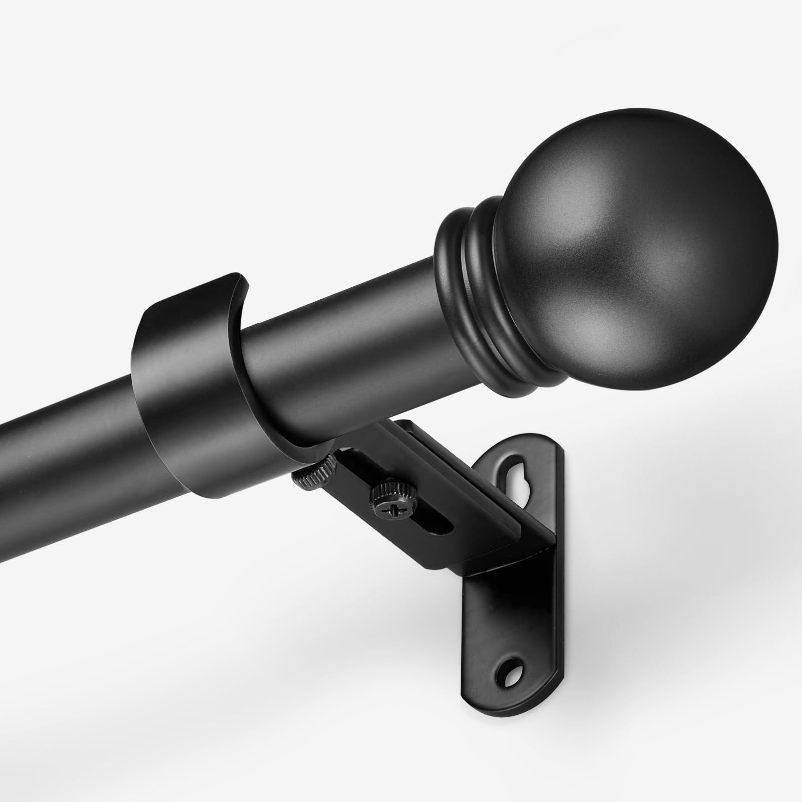 AMZSEVEN Curtain Rods for Windows 16-48", 1 Inch Black Curtain Rod, 1 Pack | Adj