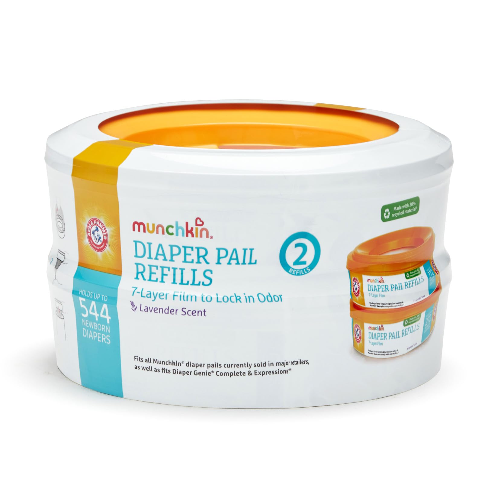 Munchkin Arm & Hammer Diaper Pail Refills, Lavender, 2 Pack