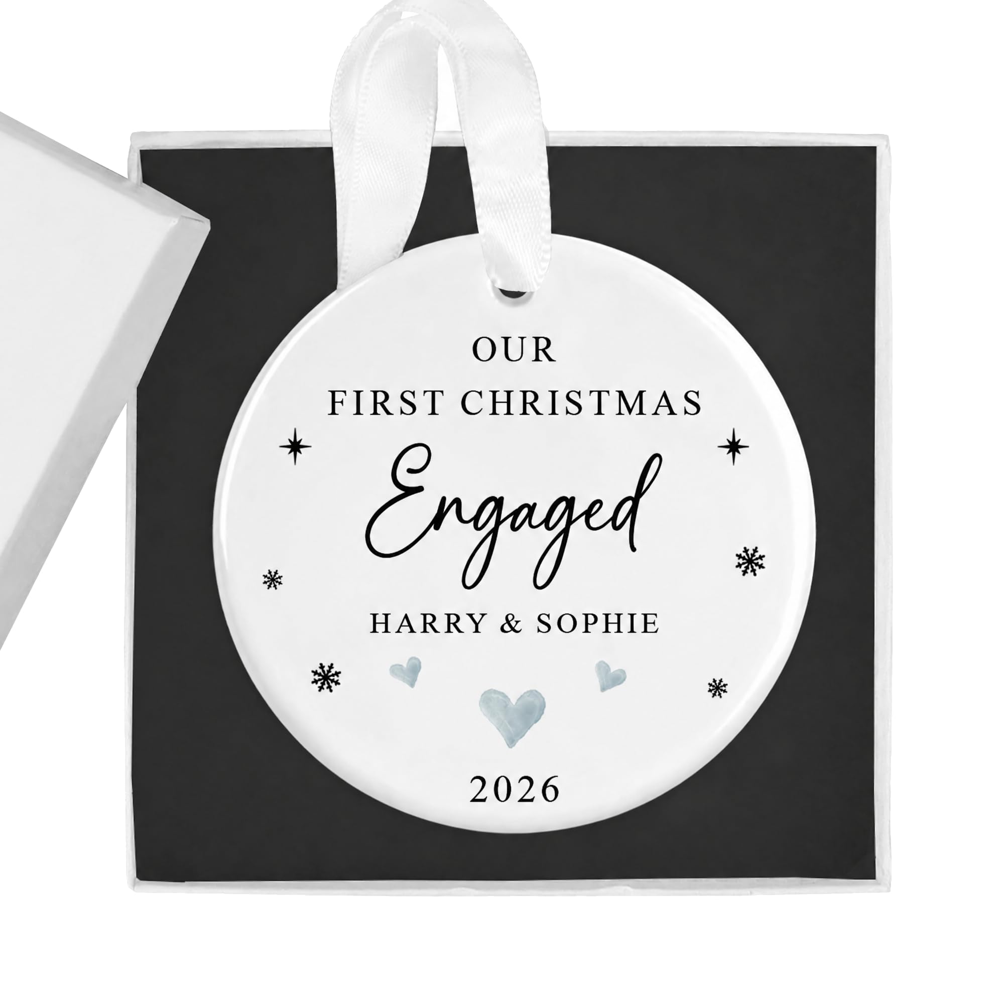 Personalised First Christmas Engaged Bauble Ornament with Gift Box - Custom 1st 