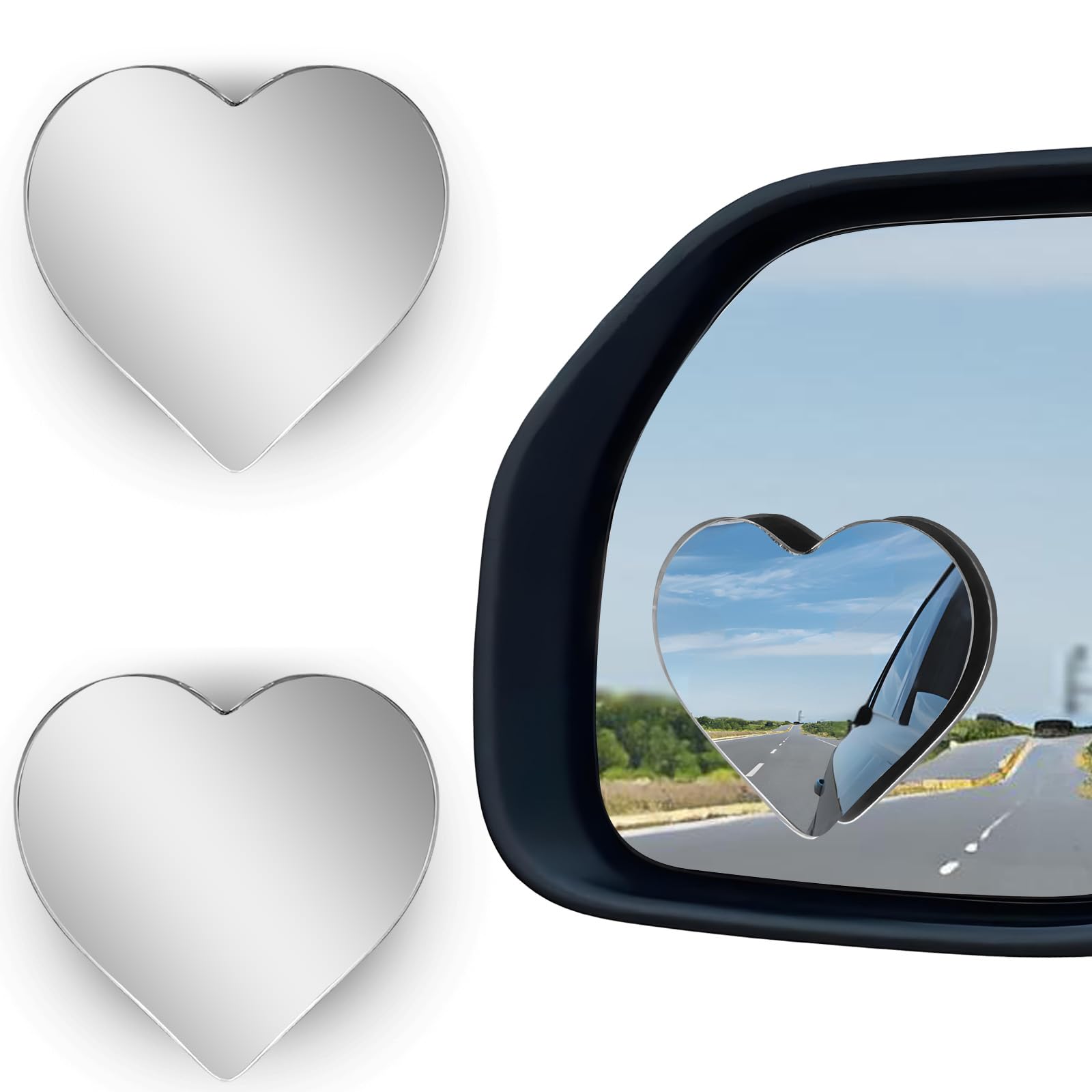 2Pcs Cars Heart Shaped Blind Spot Mirrors Car Side Mirror Blindspot Adjustabe An
