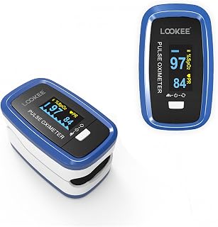 LOOKEE LK50D1 Finger Pulse Oximeter, Proudly Canadian, Blood Oxygen Monitor | Heart Rate, Auto-Rotating OLED, Pulse-Wave Graph, Batteries & Lanyard, Blue