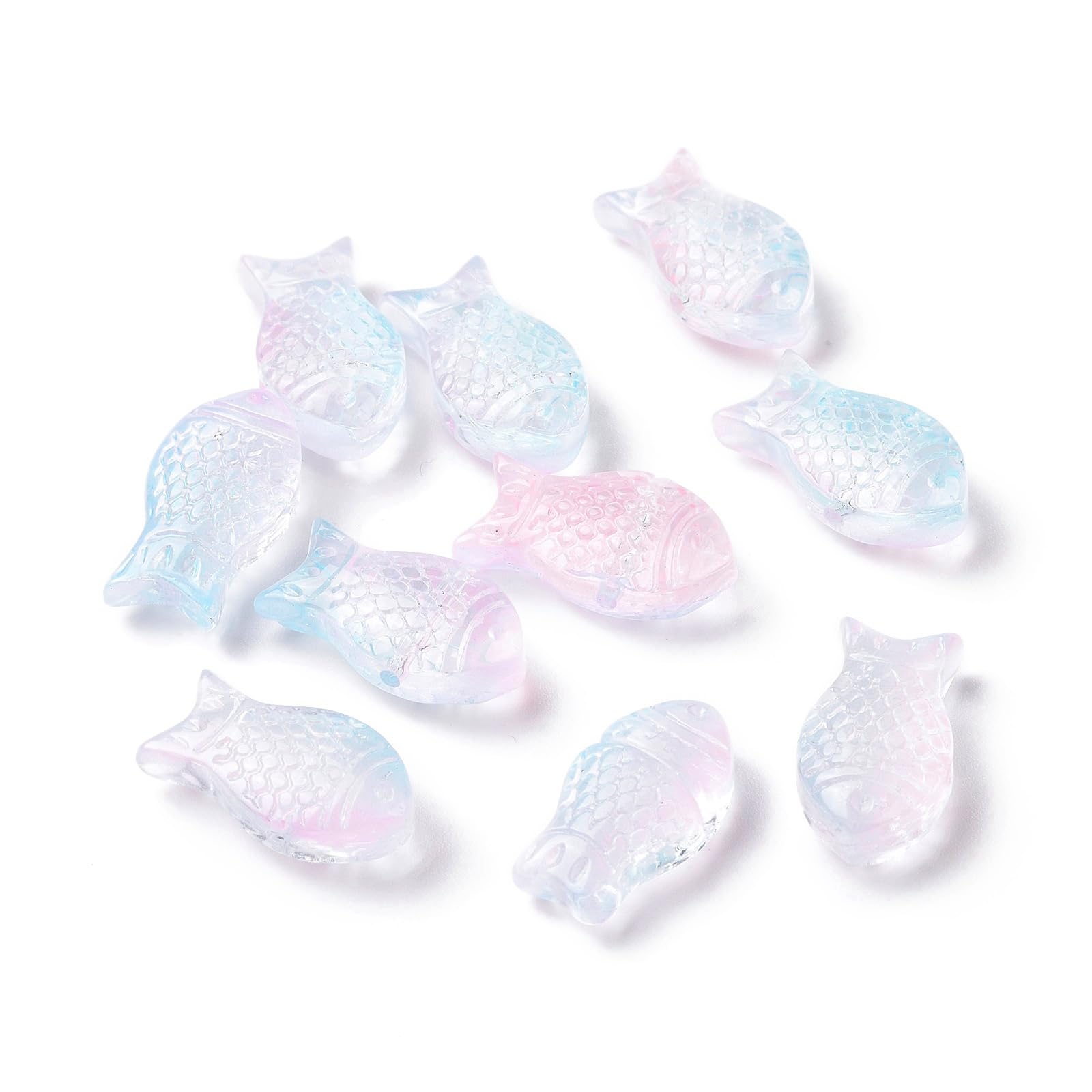 50pcs Fish Beads Clear Glass Spray Painted Spacer Ocean Animal Beads Crystal Fis