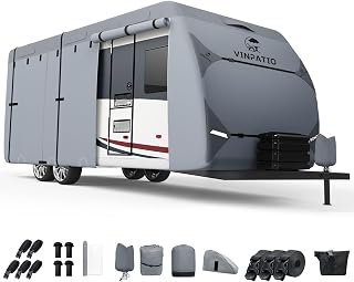 VINPATIO RV Cover 27-30ft: 7 Layers Heavy Duty RV & Trailer Cover, Travel Trailer Cover, Camper Cover, Toy Hauler Cover with Extra Windproof Straps, Tongue Jack Cover, Gutter Covers