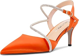 Castamere Women's Medium Needle Pointed Toe Ankle Strap Sandals Diamond Crystal 6.5 CM Heels