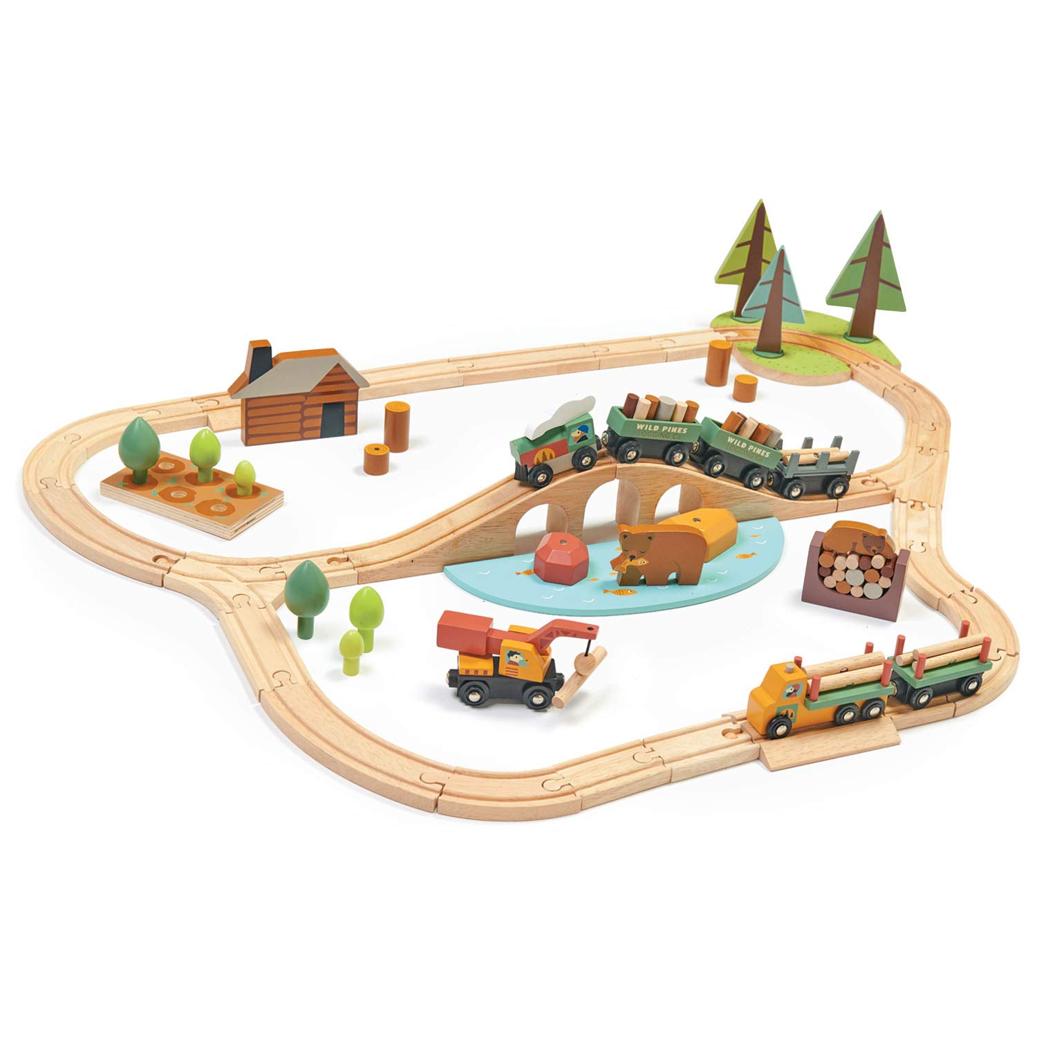 Tender Leaf Toys - Wild Pines Train Set - Stunning Wooden Lumberjack Style Toy T