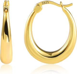 14K Gold Silver 925 Hoop Earrings Women Chunky Geometric Hoops Earrings