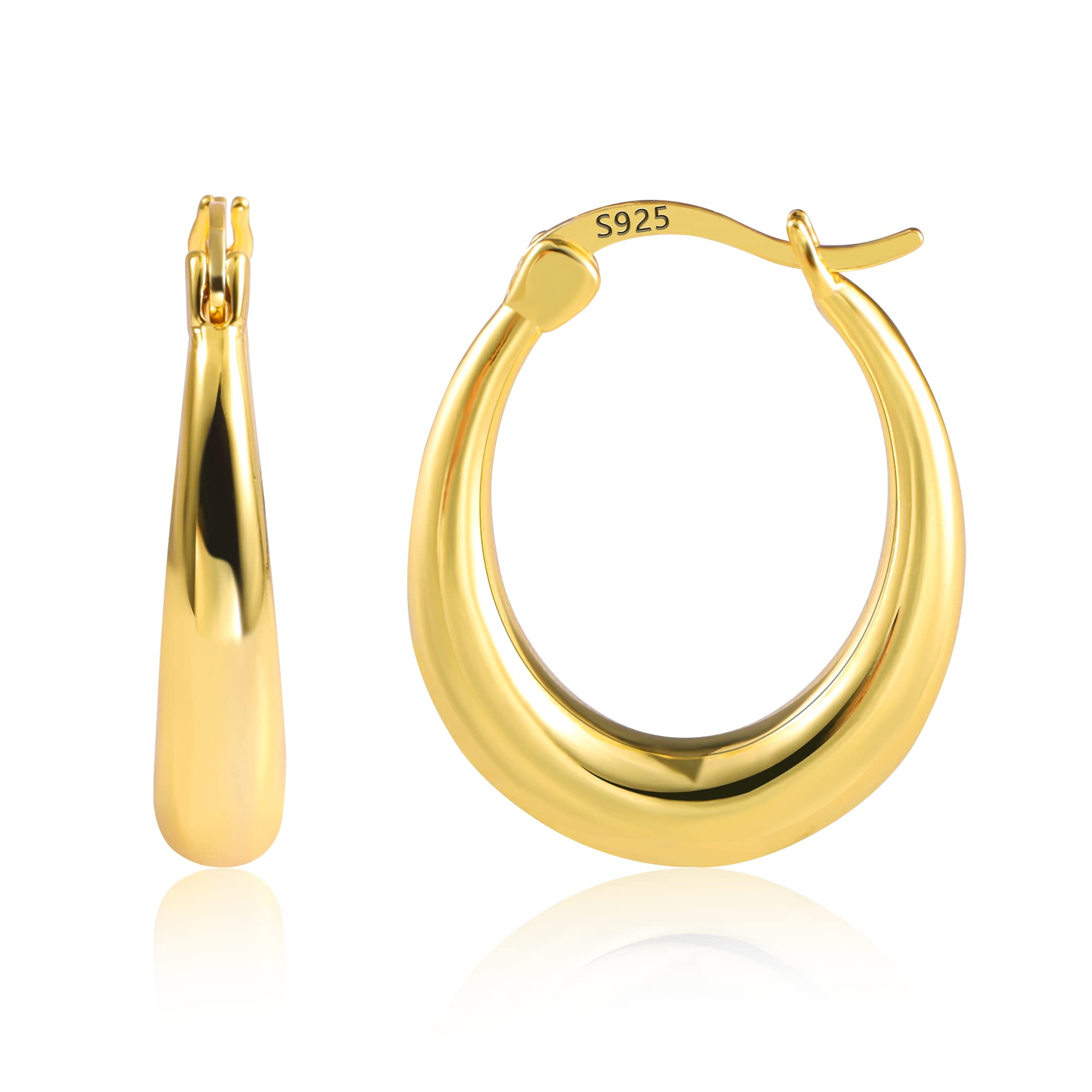 14K Gold Silver 925 Hoop Earrings Women Chunky Geometric Hoops Earrings