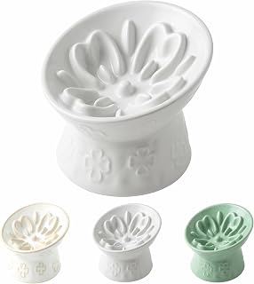 TRUVIC Ceramic Slow Feeder Cat Bowl,15° Slanted Elevated Cat Slow Eating Bowls for Somomit Proof Dog Slow Feeder for Cats and Small Dogs,Mustache Friendly Not Blackened Jaw, White