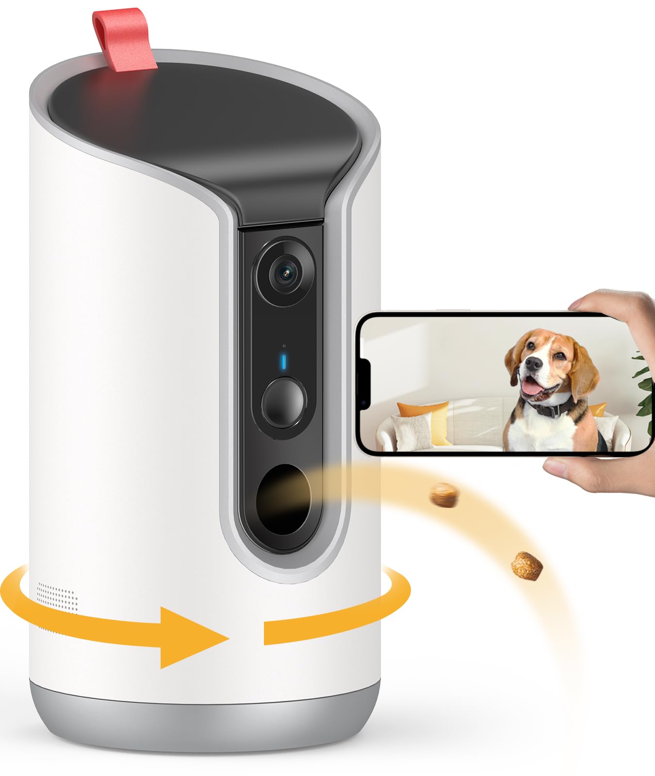 TKENPRO 2K Pet Camera Treat Dispenser, 360°View Dog Camera with Phone App, 5G&2.
