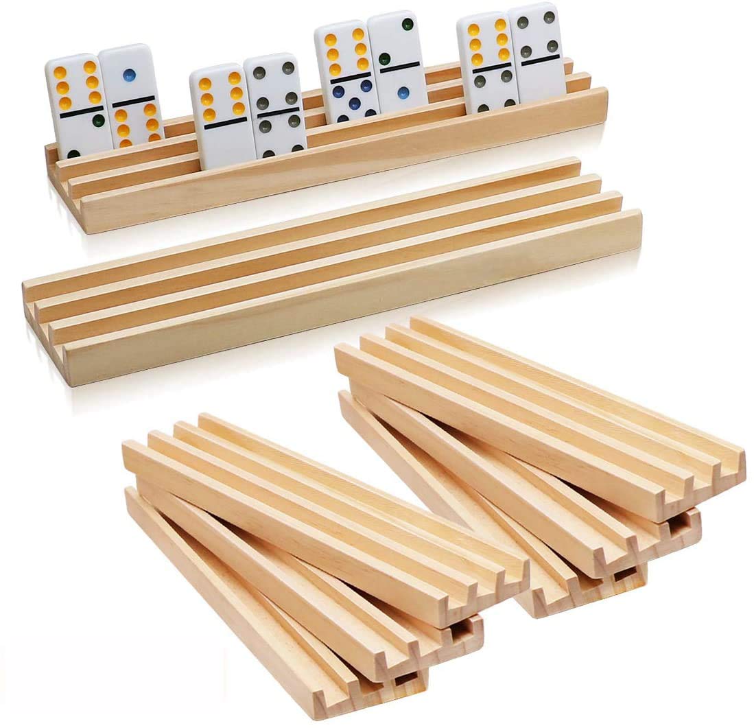 Exqline Wooden Domino Racks Set of 8 Premium Domino Trays Holders Organizer for 