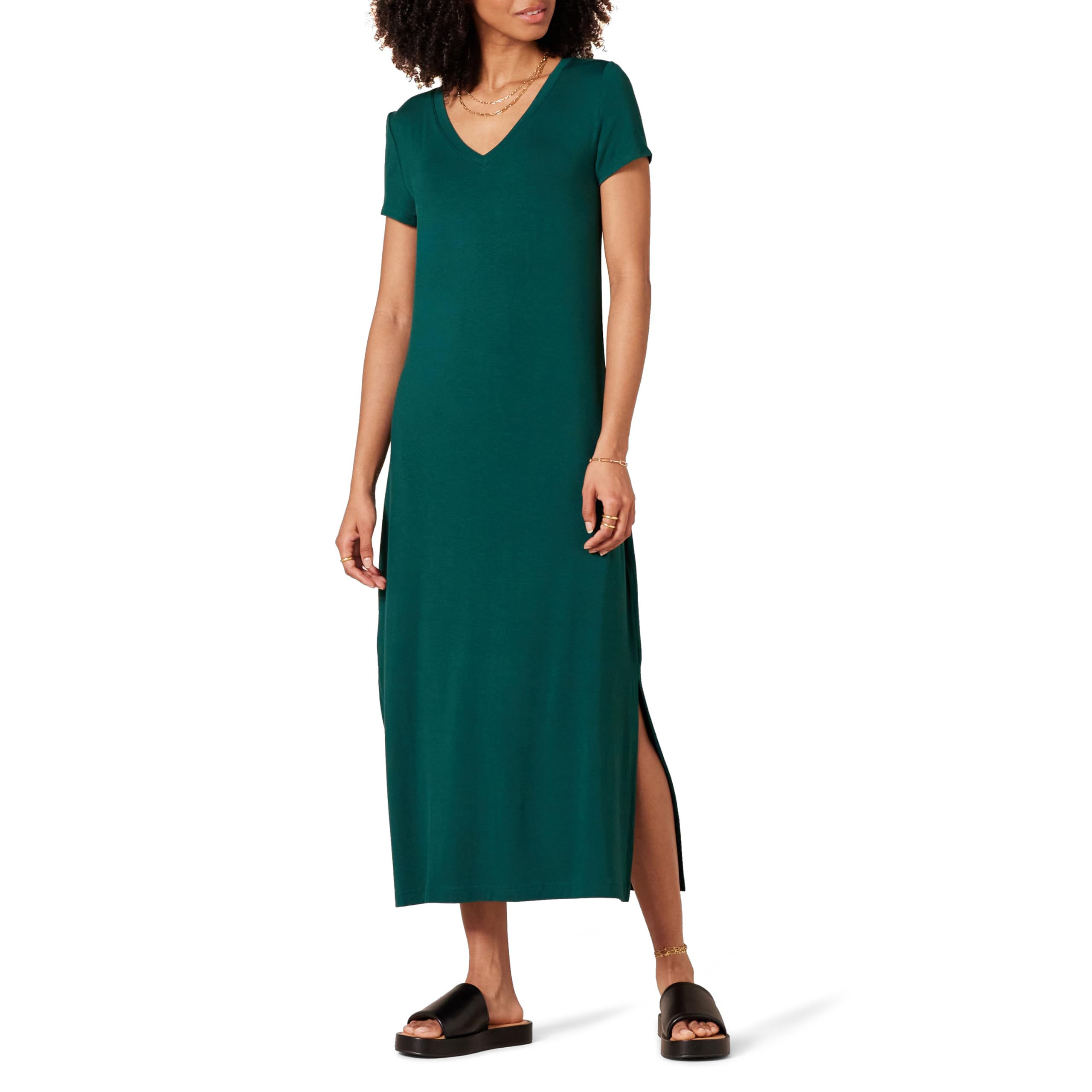 Amazon Essentials Women's Regular Fit V-Neck Short Sleeve Midi Length T-Shirt Dr
