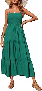 PRETTYGARDEN Women Summer Dress Maxi Casual Boho Sleeveless Spaghetti Strap Smock Long Tiered Beach Sun Dresses