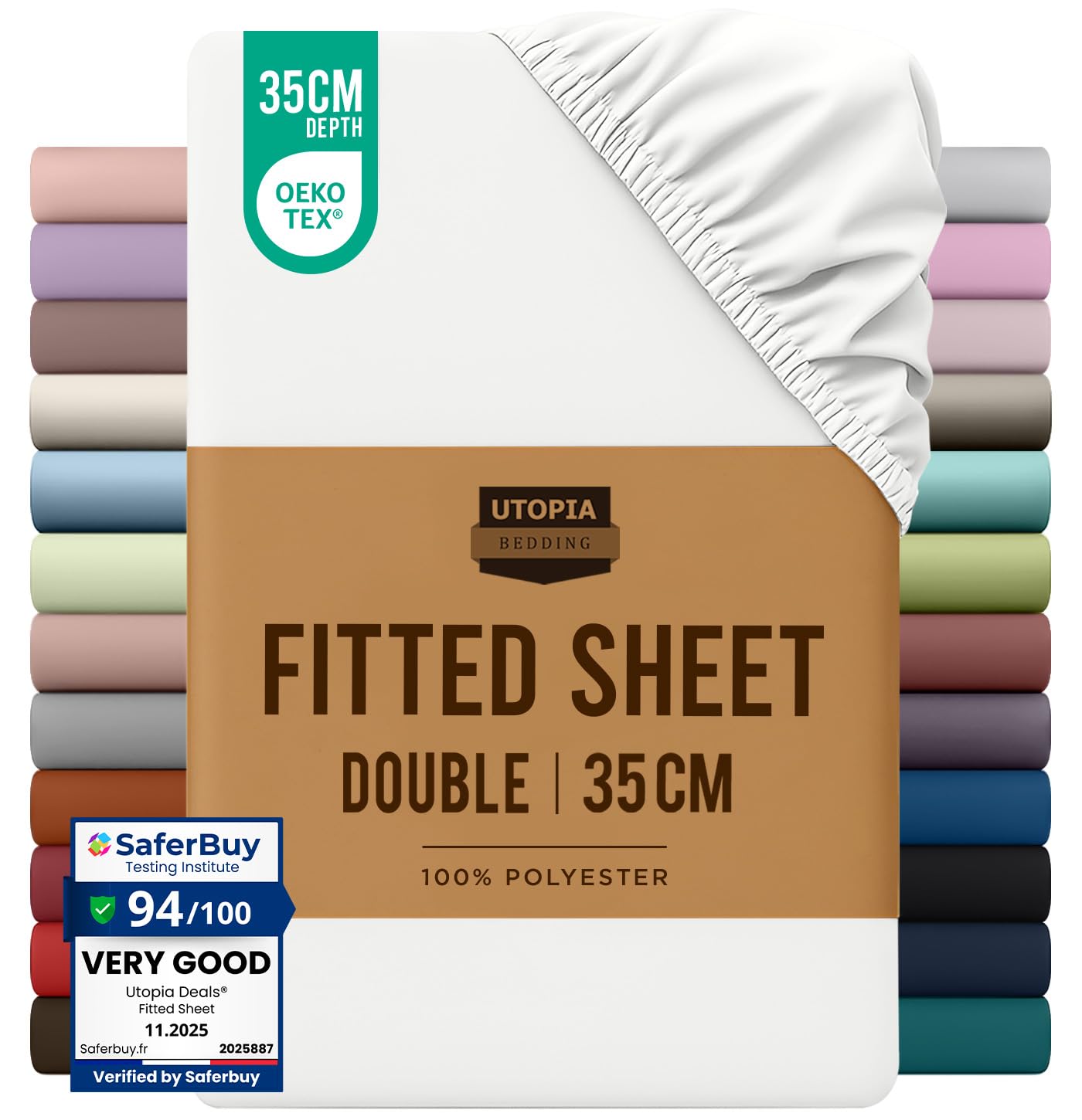Utopia Bedding Fitted Sheet Double, White - Deep Pocket 14 inch (35 cm) - Easy C