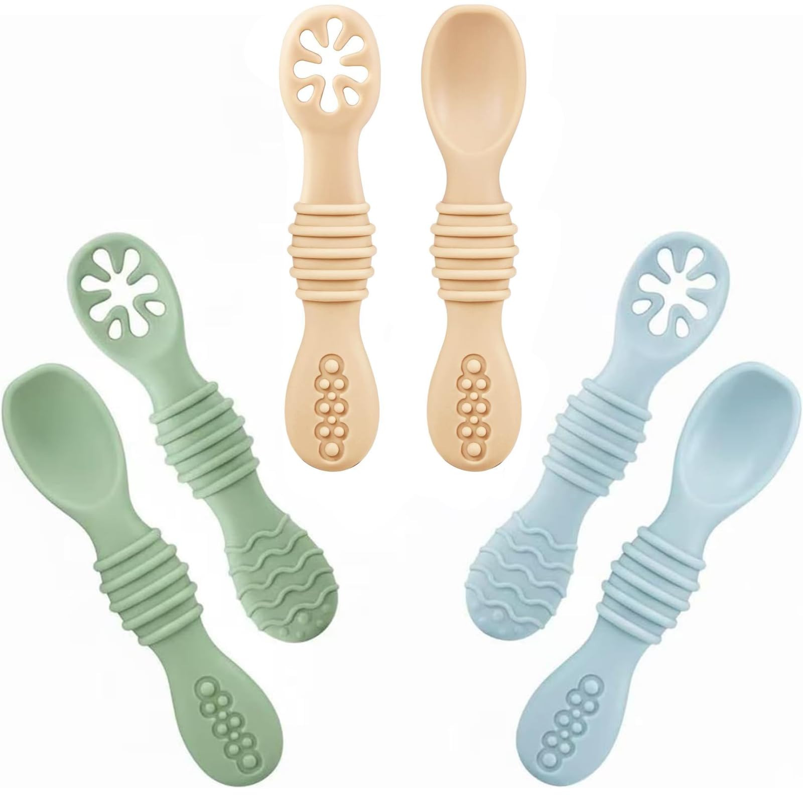 PandaEar Silicone Baby Spoons Self Feeding 6 Months| 6 Pack Baby Feeding Spoons|