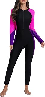 Halcurt レディース フルボディ ワンピース ラッシュガード 長袖 ジッパー水着