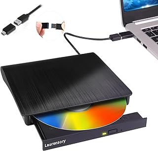 External CD/DVD Drive for Laptop, CD Burner, DVD Player, USB 3.0 C, Black | Portable +/-RW Disk Drive CD/DVD ROM burner reader writer for Desktop Windows Linux OS Apple MacBook music videos backup