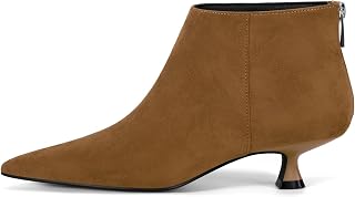 Coutgo Botines de tacón bajo para mujer, con puntera puntiaguda, con cremallera trasera, zapatos de otoño