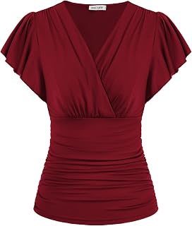 GRACE KARIN Womens Tops Dressy Casual Ruffle Sleeve Wrap Blouses