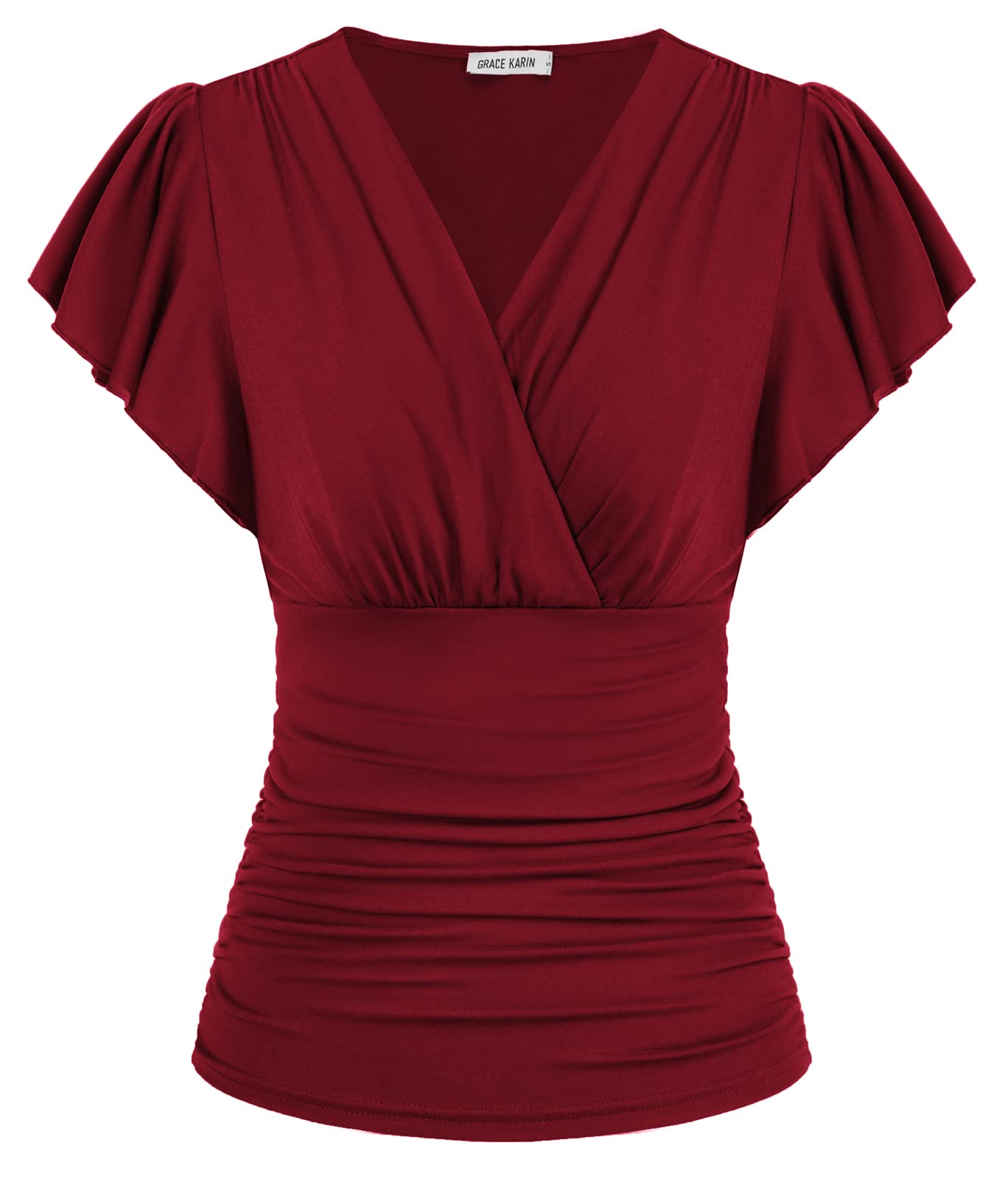 GRACE KARIN Womens Tops Dressy Casual Ruffle Sleeve Wrap Blouses