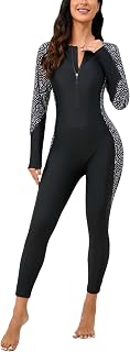 Halcurt レディース フルボディ ワンピース ラッシュガード 長袖 ジッパー水着