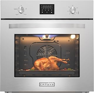 Empava 24 inch Built-In LPG Single Wall Oven with Convection Rotisserie | Rotisserie, 5 Cooking Modes, Knob and Touch Control, LED Display, Stainless Steel