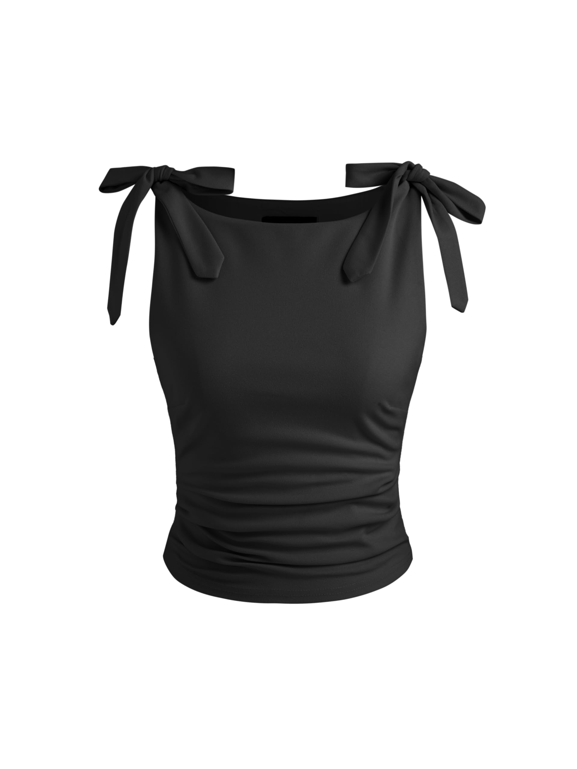 CIDER Crop Tank Tops for Women Bowknot Ruched Solid Scoop Neck Sleeveless Fitted