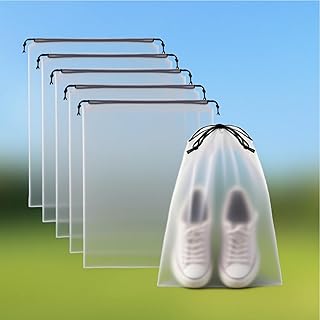 6 Pcs Travel Clear Shoe Bag 15.7" x 11.8" Clear Travel Shoe Bag with Drawstring Waterproof Dustproof Portable Storage Bag Travel Essentials for Men and Women
