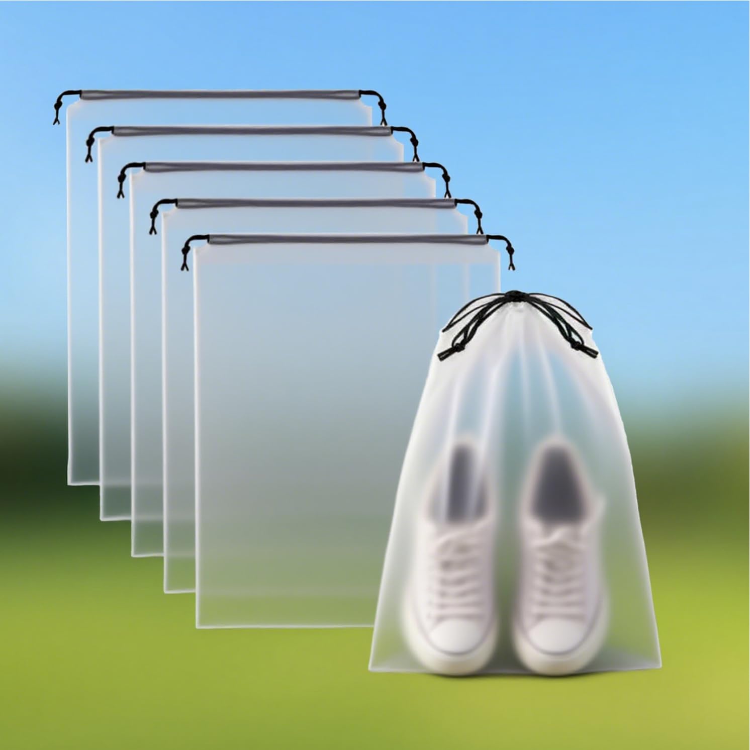 6 Pcs Travel Clear Shoe Bag 15.7" x 11.8" Clear Travel Shoe Bag with Drawstring 