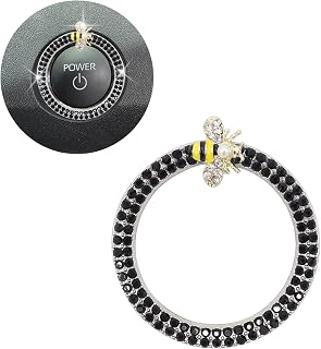 ORIESSE Bee Car Accessories,Engine Start Button Black Ring | Girly Push Start Stop Button Decor, Bling Ignition Ring Charm,Cute Car Gift