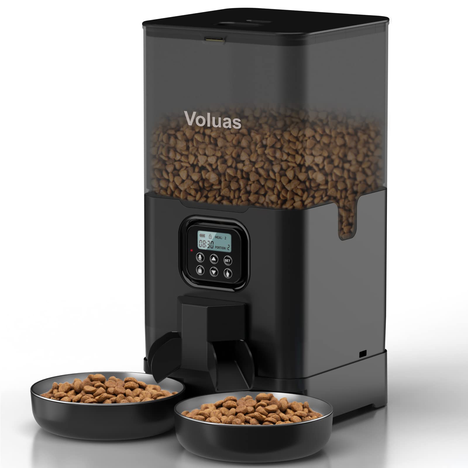 VOLUAS Automatic Cat Feeder for Two Cats with Dual Stainless Bowls, 6L | Program