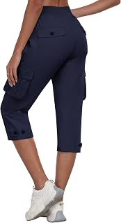 MoFiz Women's Cargo Capris Pants with Pockets Lightweight Quick Dry Travel Hiking Summer Pants for Women