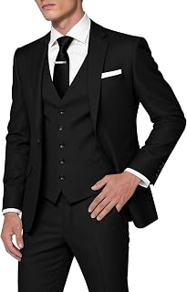 Huutoe Mens 3 Piece Bodycon Fit Suit Work Wedding Graduation Blazer Jacket One Button Waistcoat Pants Dinner Jacket
