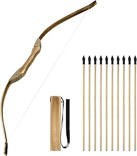 Kids Bow and Arrow Set, 32 Inch Archery Set Handmade Wooden Toy Bow and Arrow for Kids 4-6 8-12, Cosplay Game Costume Prop Play, 1 Bows 1 Quivers and 10 Wood Arrows, Gifts for Youth Boys & Girls