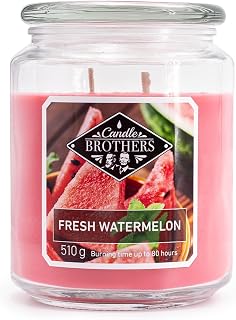 Candle-Brothers Large Scented Candle in Glass Jar with Lid, Fresh Watermelon, Fruit Scented Candle, 2 Wick Candle, Long Burning, Gift for Women