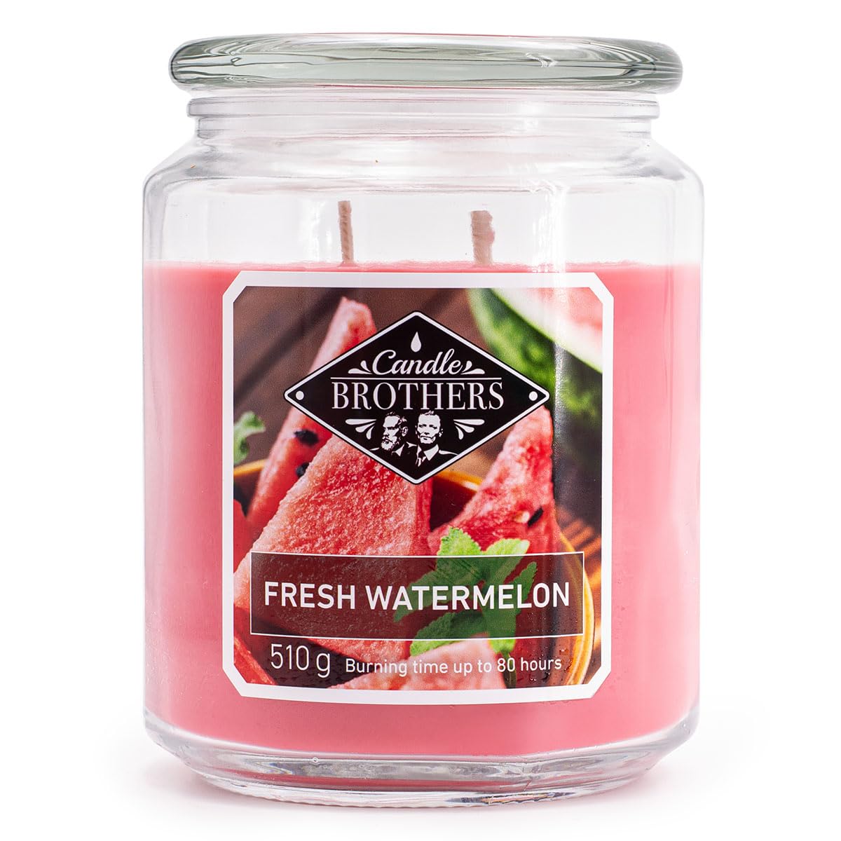 Candle-Brothers Large Scented Candle in Glass Jar with Lid, Fresh Watermelon, Fr