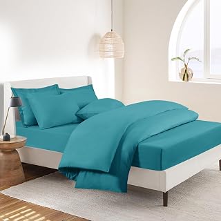 RUIKASI King Bedding Set 4 Piece Teal - Duvet Cover Kingsize Sets with Microfiber Fitted Sheet and Pillow Cases