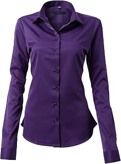 FLY HAWK Women's Basic Long Sleeve Shirt – Casual Blouse Button Closure Slim Fit Formal Elegant Bamboo Fibre – Shirt Shirt Ideal for Office/Work/Interview