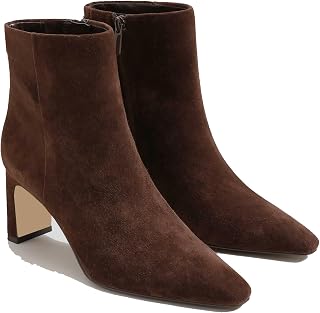 Women's Ankle Boots Chunky Low Heel Square Toe Heeled Booties with Side Zipper Fall Winter Dress Short Boots