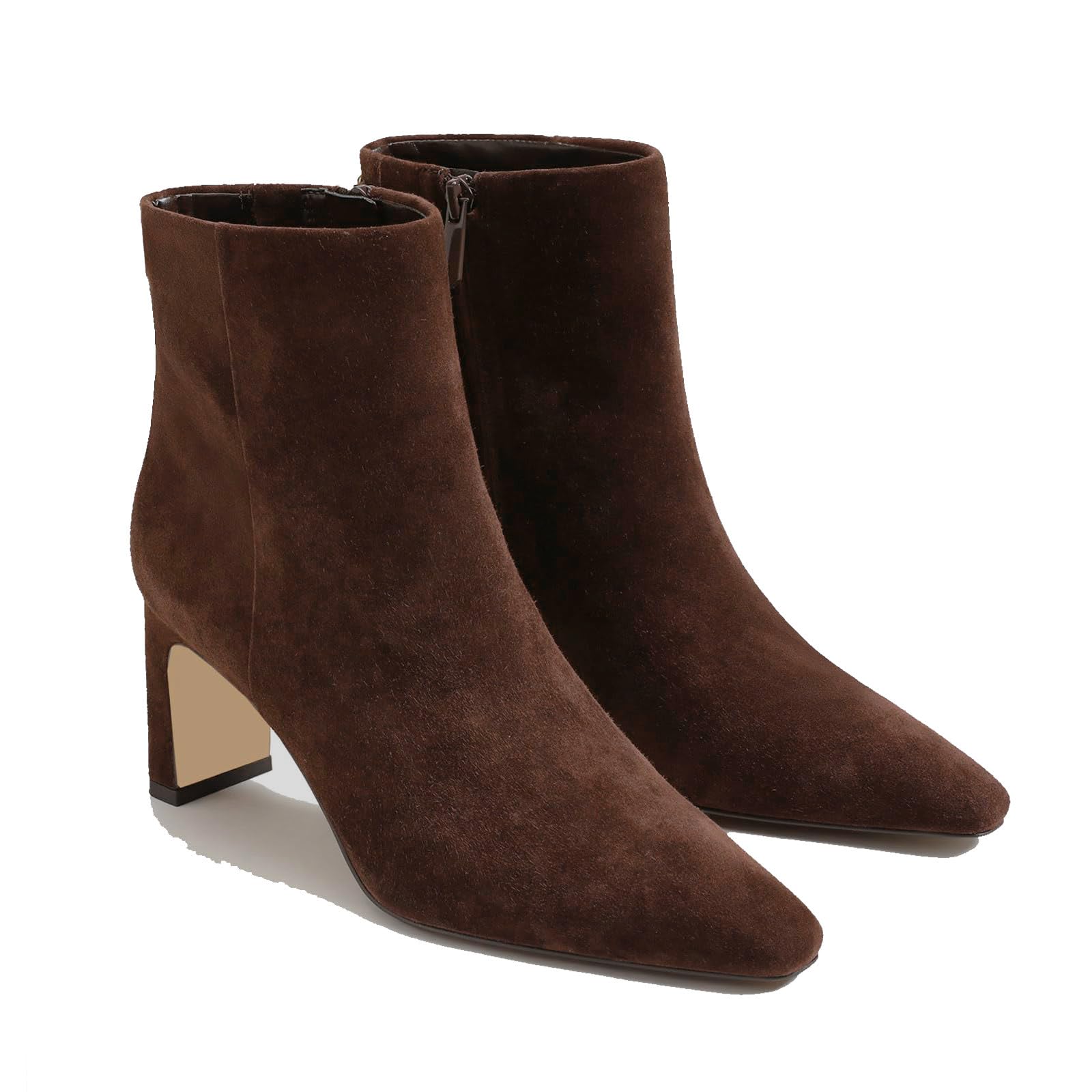 Women's Ankle Boots Chunky Low Heel Square Toe Heeled Booties with Side Zipper F