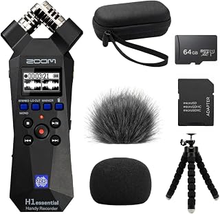 Zoom H1essential Handy Recorder Bundle with 64GB Ultra microSD Card and Adapter, 99KOLB Accessories(EVA Case, Furry & Foam Windscreens Set, Octopus Tripod)