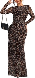 LIGHT DOT Women's Printed Bodycon Maxi Dress Long Sleeve Tie Dye Mesh Ruched Cocktail Dress