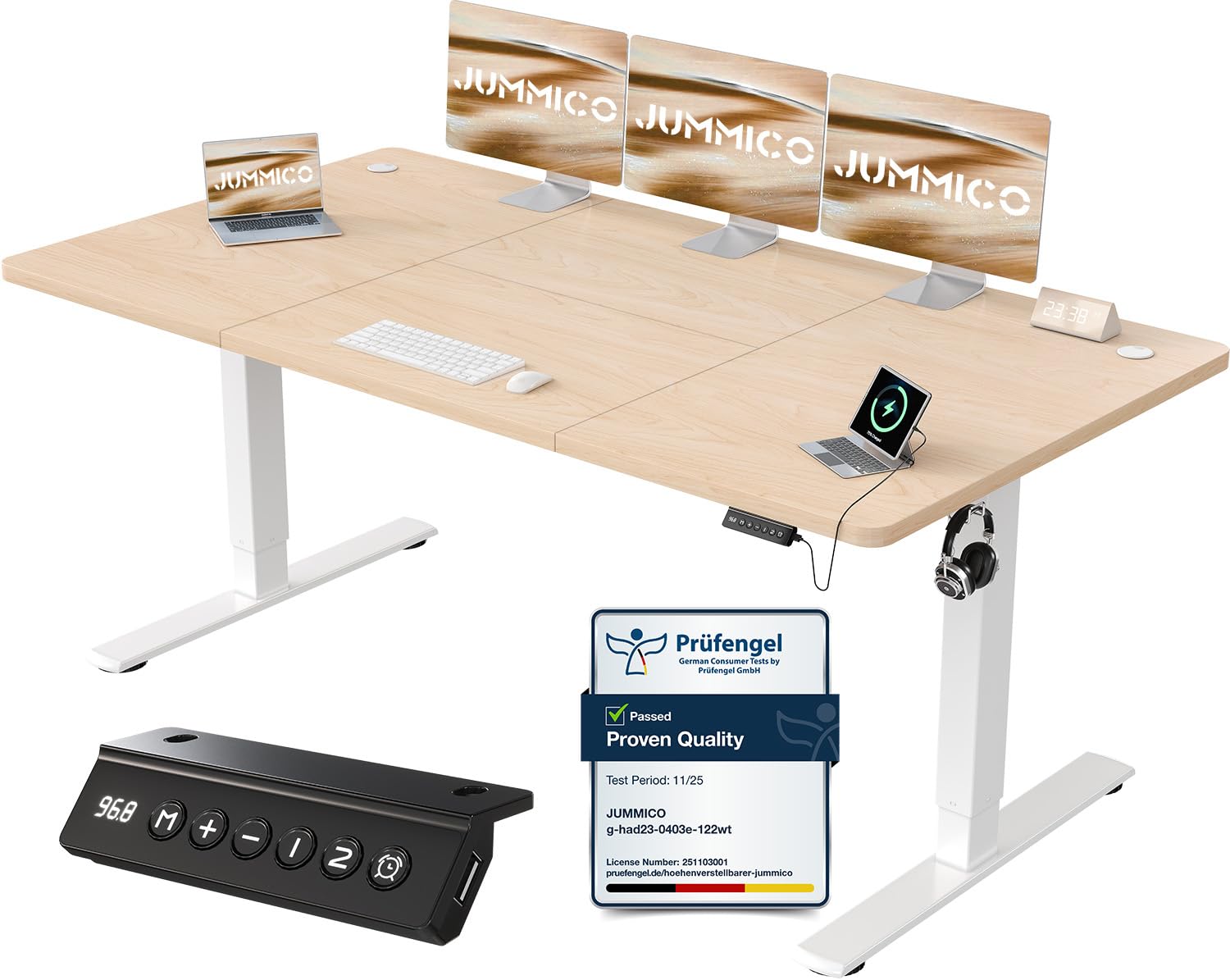 JUMMICO Electric Height Adjustable Desk, 180 x 80 cm, Panel 6 Keys with 4 Height