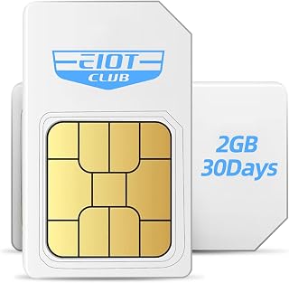 EIOTCLUB Data SIM Card for Unlocked IoT Devices, 2GB 30-Day, Dual Network | Unlocked cameras, routers and tablets, USA coverage on compatible 5G/4G LTE networks, triple-cut SIM, no voice or text