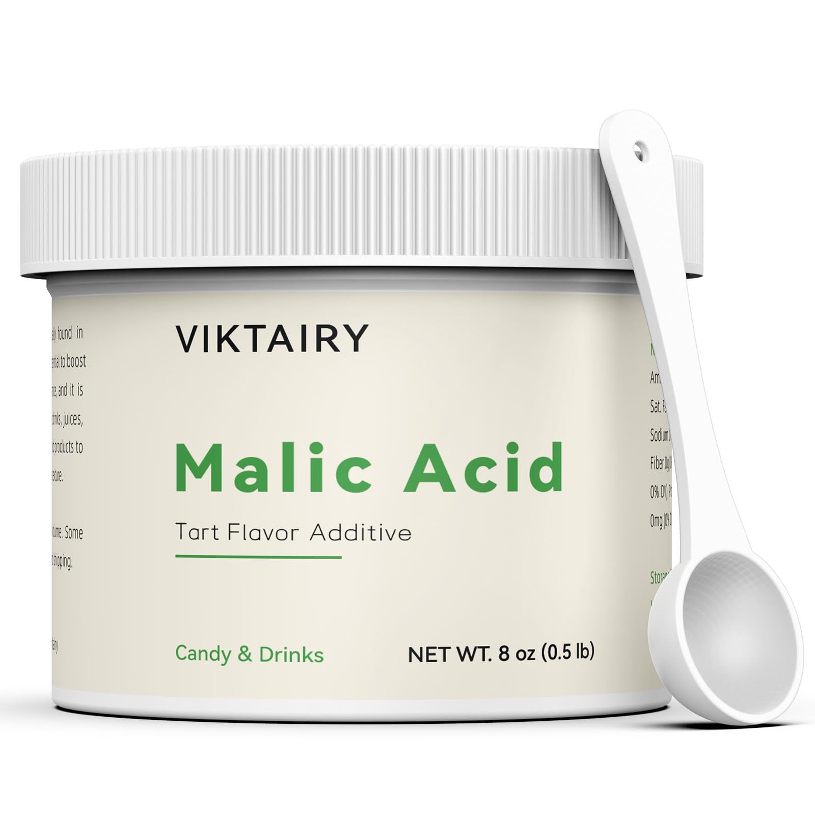 Viktairy Malic Acid Powder, 8 oz, Food Grade | Tart Flavor, for Making Sour Cand