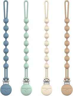 Cuddle Campus Silicone Pacifier Clip Holder with One Piece Design,Soft Flexible Binky Clips with Texture for Baby Boy and Girl Pack of 4 (6m+)