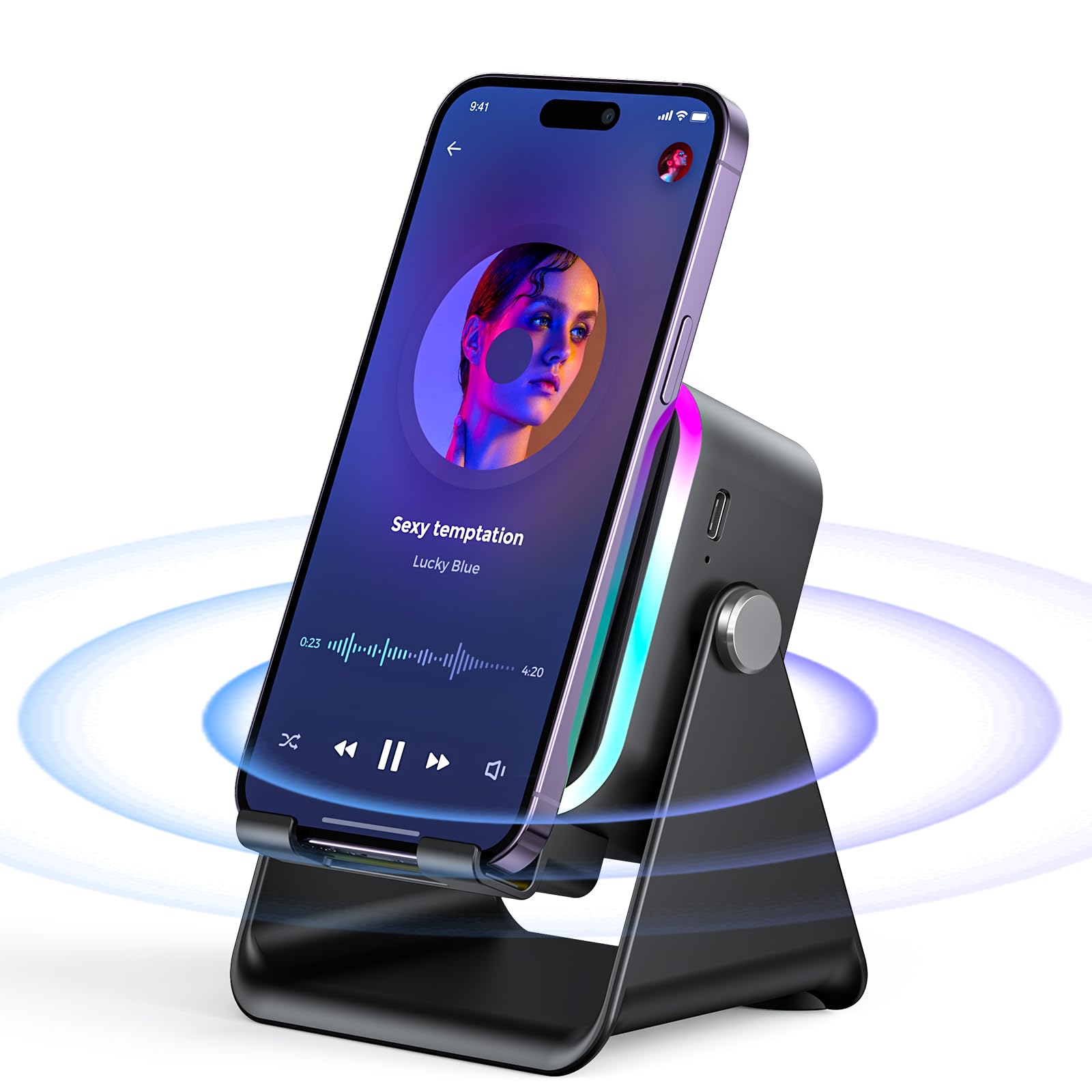 Induction Speaker with Phone Stand 5 in 1 Wireless Bluetooth Audio Black | Phone