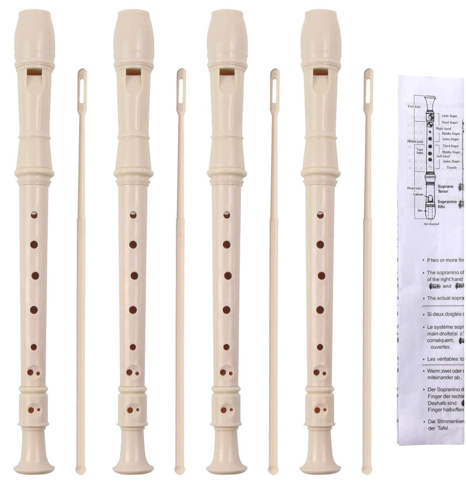 SANNIX 4 Pack Recorder Instrument, 8 Hole German Style Soprano Recorder | for Be