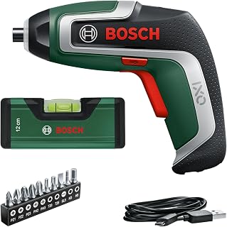 Bosch Cordless Screwdriver IXO Spirit Level Set (7th Generation; 3.6V; 2.0Ah; 5.5Nm; Set Including Mini Spirit Level with Micro USB Cable; Screws up to 190 Screws; Boxed)